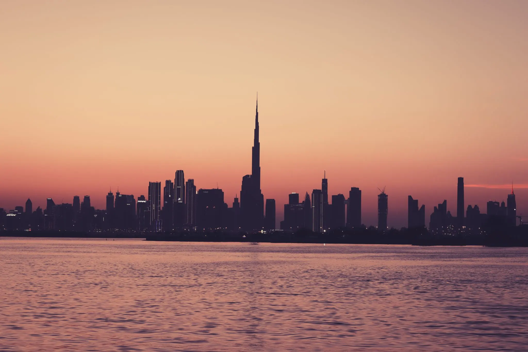 The Dubai skyline at dusk